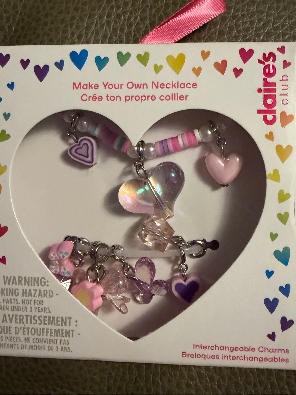 Claire's Pink and Purple Heart Charm Make-Your-Own Necklace Kit